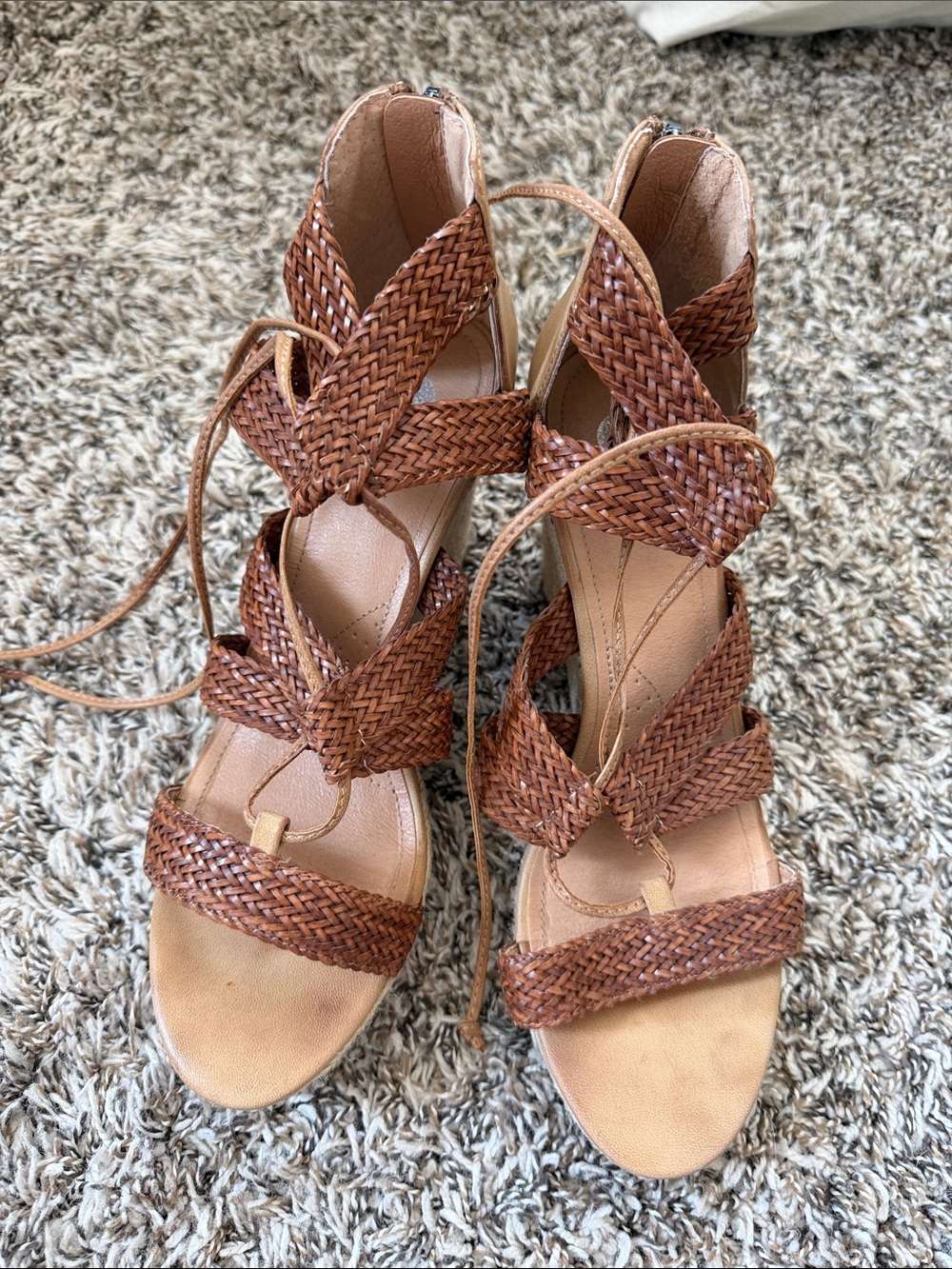 Dressbarn Women's Brown Woven Lace-Up Sandals